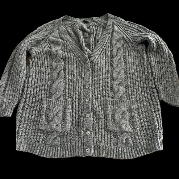 Torrid plus size 2 2X Gray Cable Cardigan Sweater Grandpa Grey Wool Blend Cozy - Picture 4 of 8